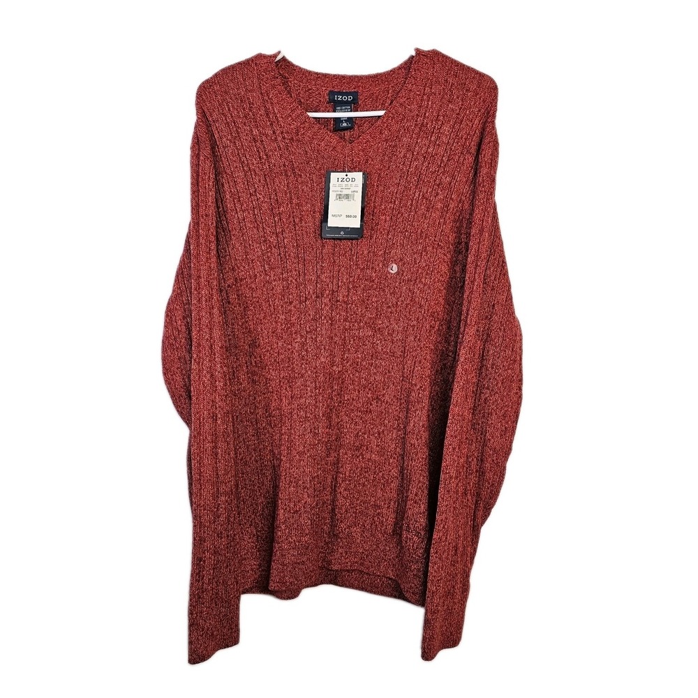 NWT IZOD Men's Sweater Size Large Red Long Sleeve Ribbed Knit Acadamia Grandpa